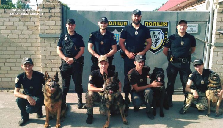 На запорожских улицах появились патрульные полицейские с собаками